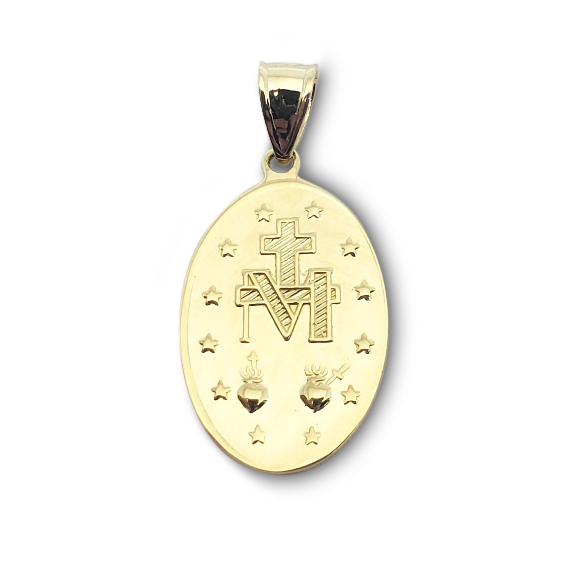 Solid 14K Yellow Gold Miraculous Medal Virgin Mary Pendant, 3/4″, Catholic