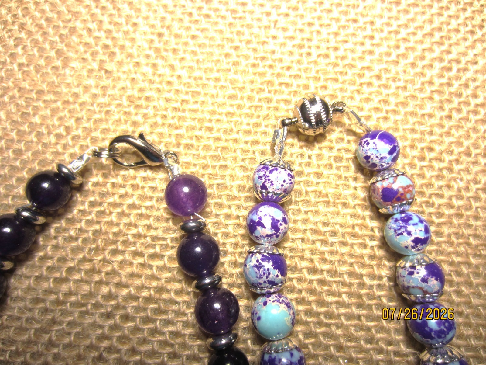 Amethyst & Sea Sediment Jasper Gemstone Bead Necklaces