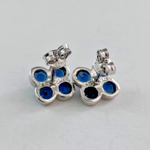 Sapphire Cubic Zirconia Four Leaf Clover Stud Earrings in Solid Sterling Silver
