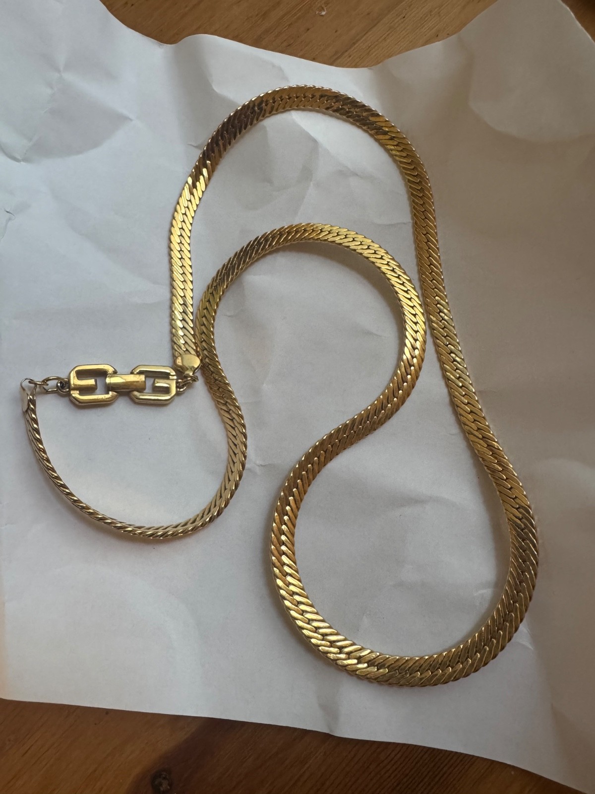 Vintage Givenchy 28” Gold Tone Herringbone Necklace