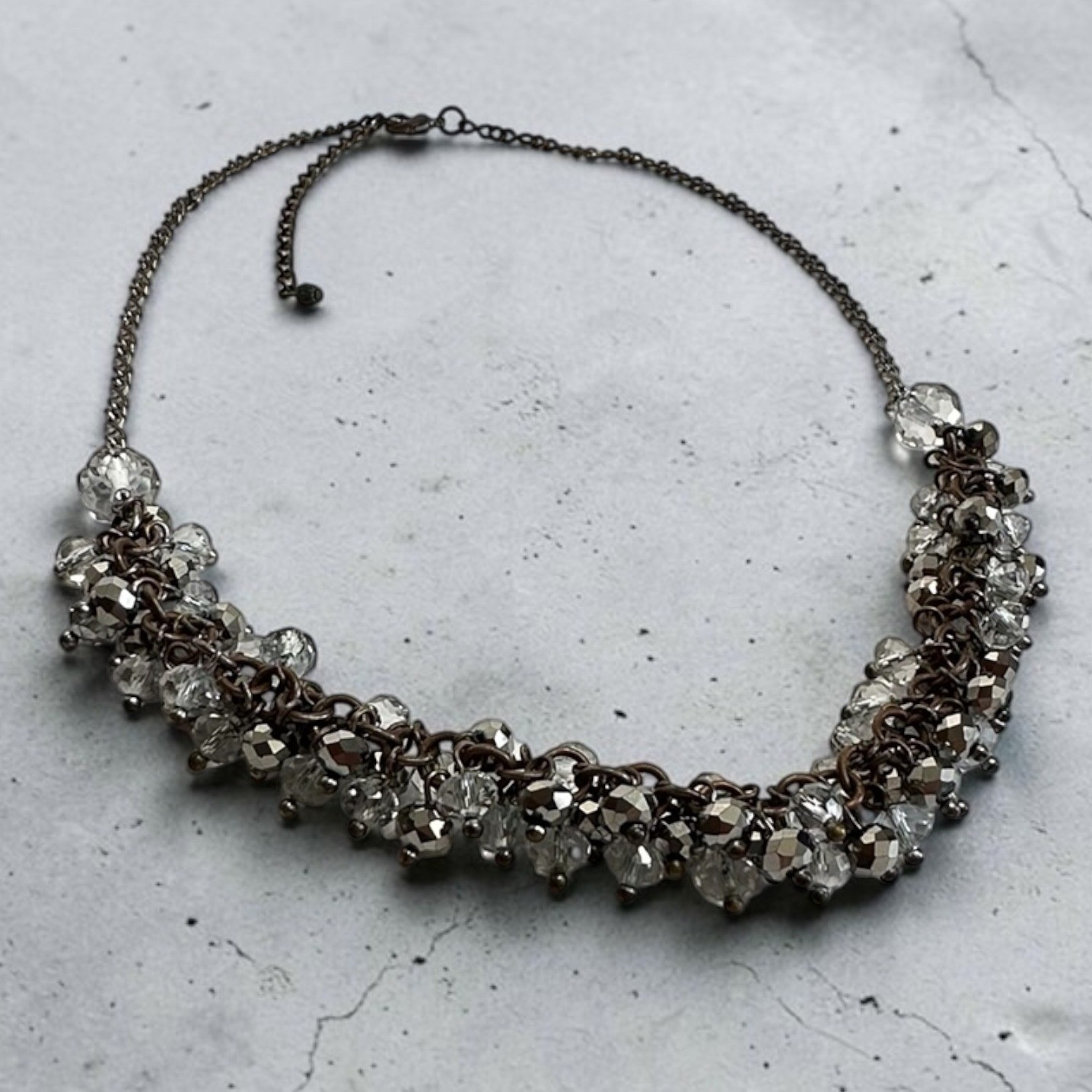 22.5″ Bib Necklace Gunmetal Smoke Crystal Cluster Statement Glam