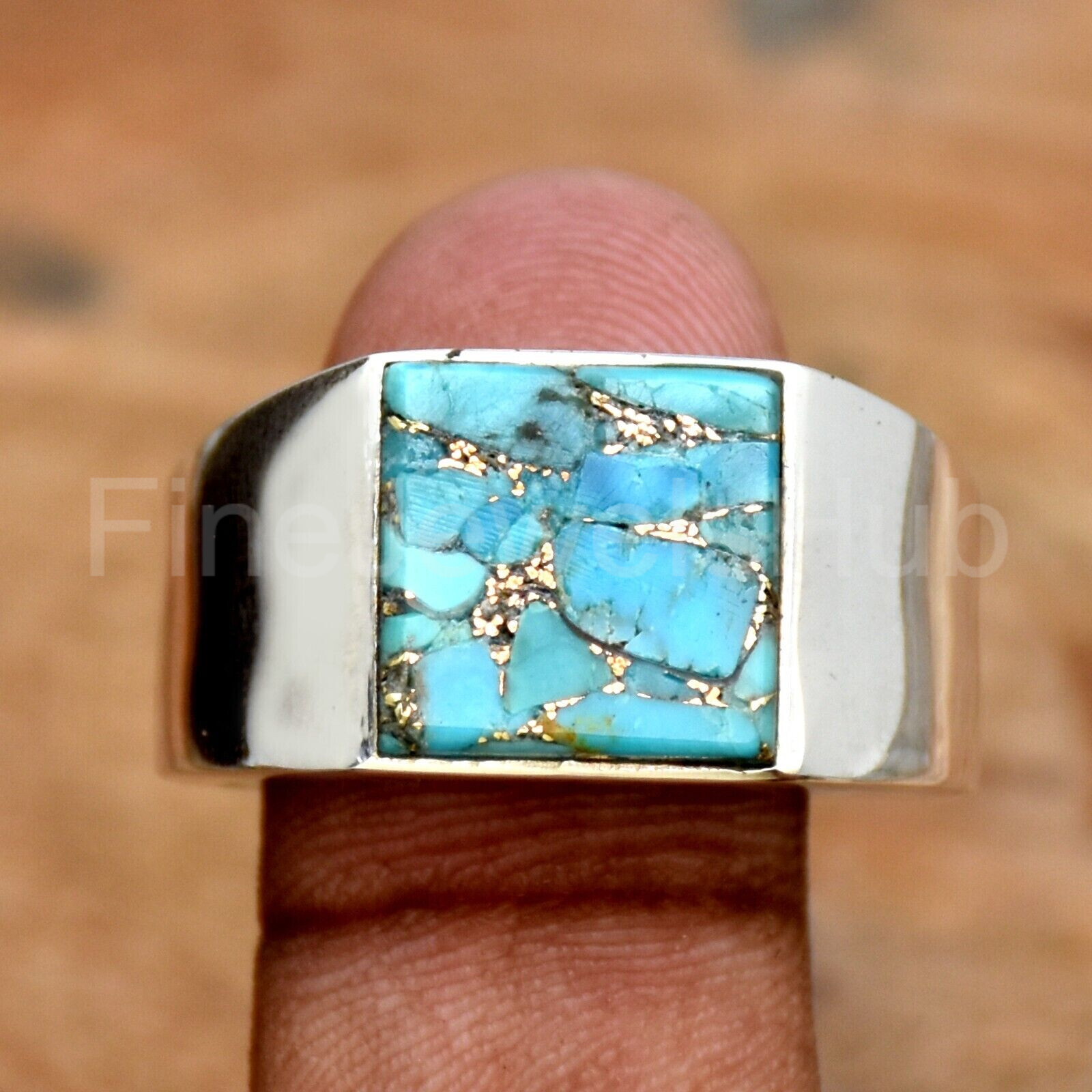 Blue Copper Turquoise Ring 925 Sterling Silver Ring Handmade Ring Men’s Ring
