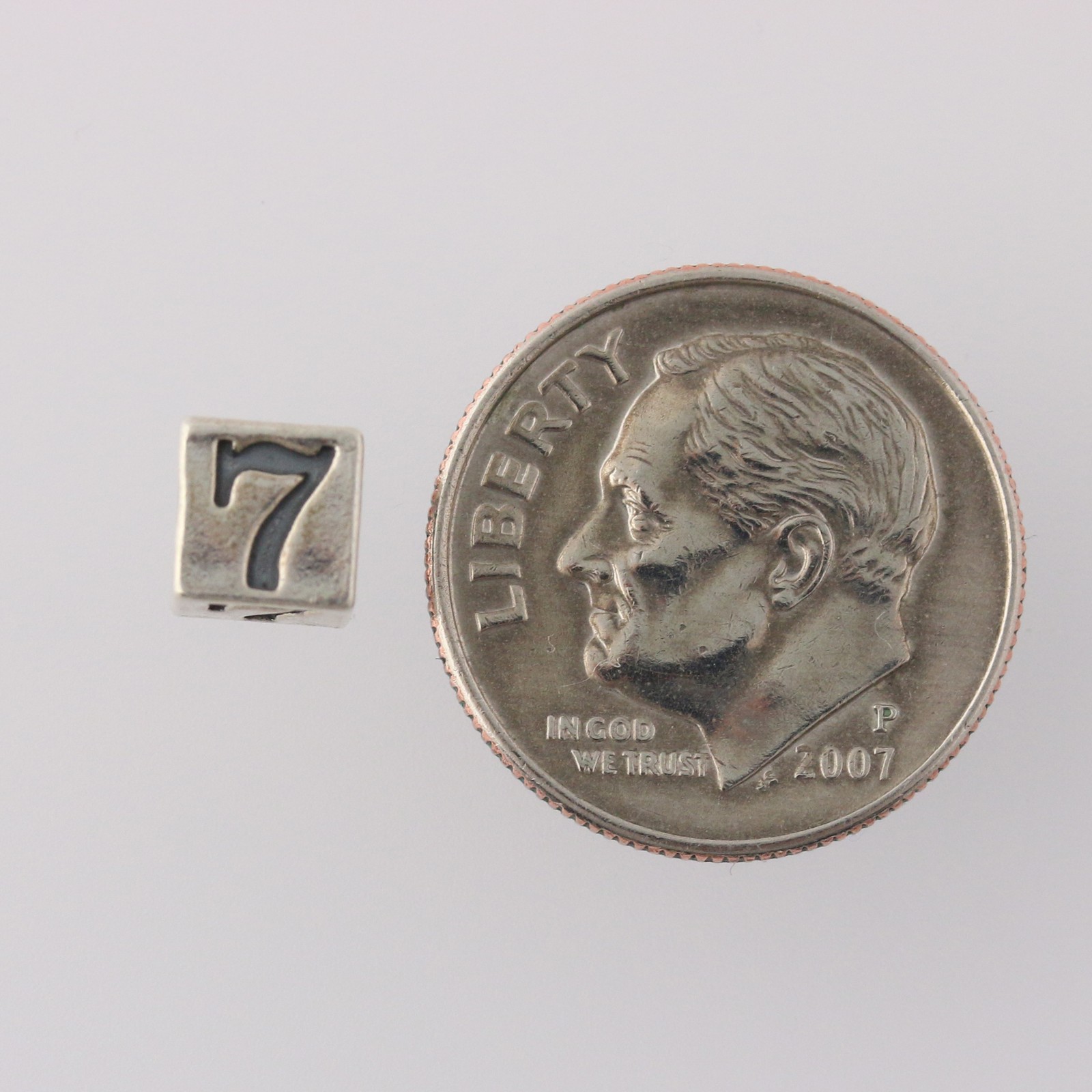 Number 7 Block Bead Charm – Sterling Silver 925 Lucky Symbol Jewelry Making