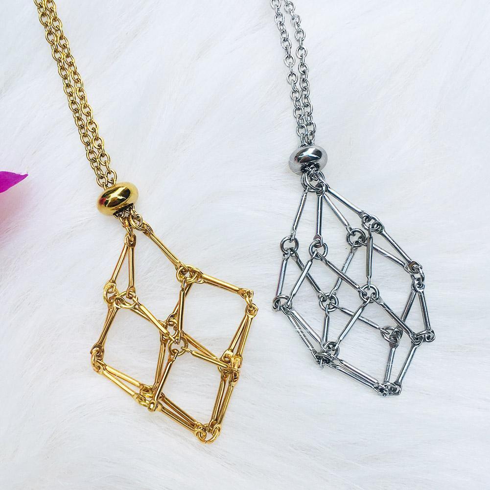 3xCrystal Holder Cage Necklace Set Stone Holder Necklace for Crystals Metal Net