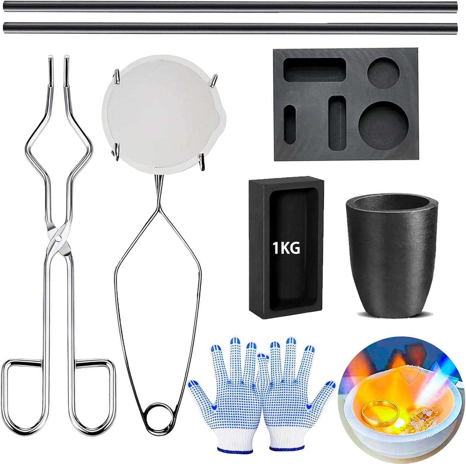 9 Pieces Graphite Torch Melting Casting Kit, Including Casting Ingot Mould, Grap