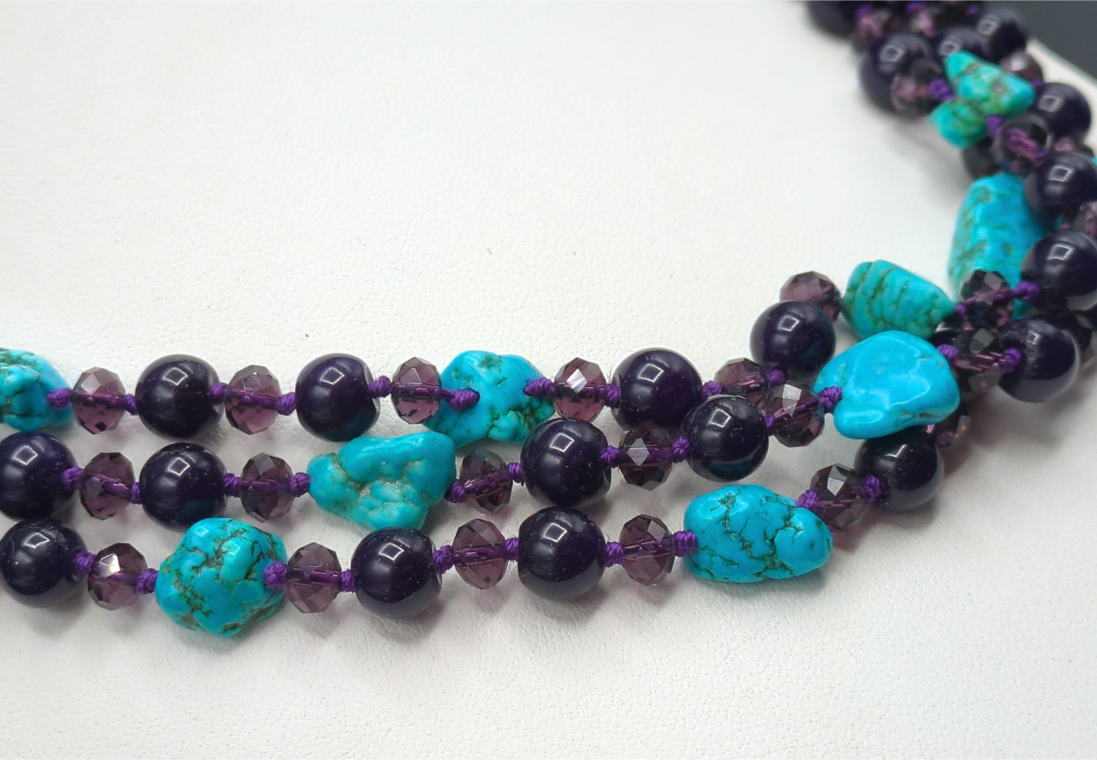 Necklace Multistrand Turquoise? Purple Stone? Beaded Nugget Round Faceted Cute