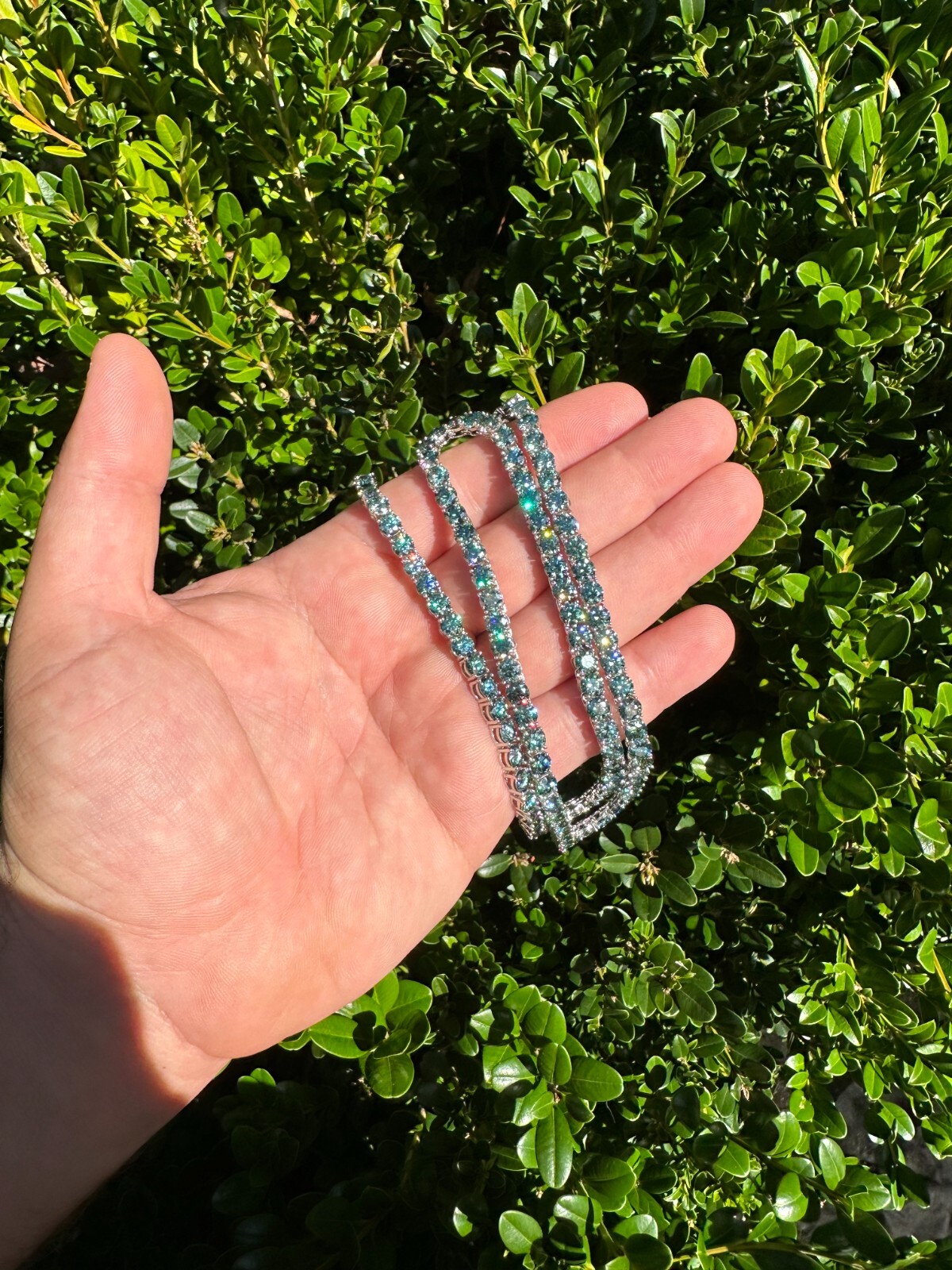 Blue Green MOISSANITE 5mm Tennis Chain 925 Silver Iced Necklace Passes Tester