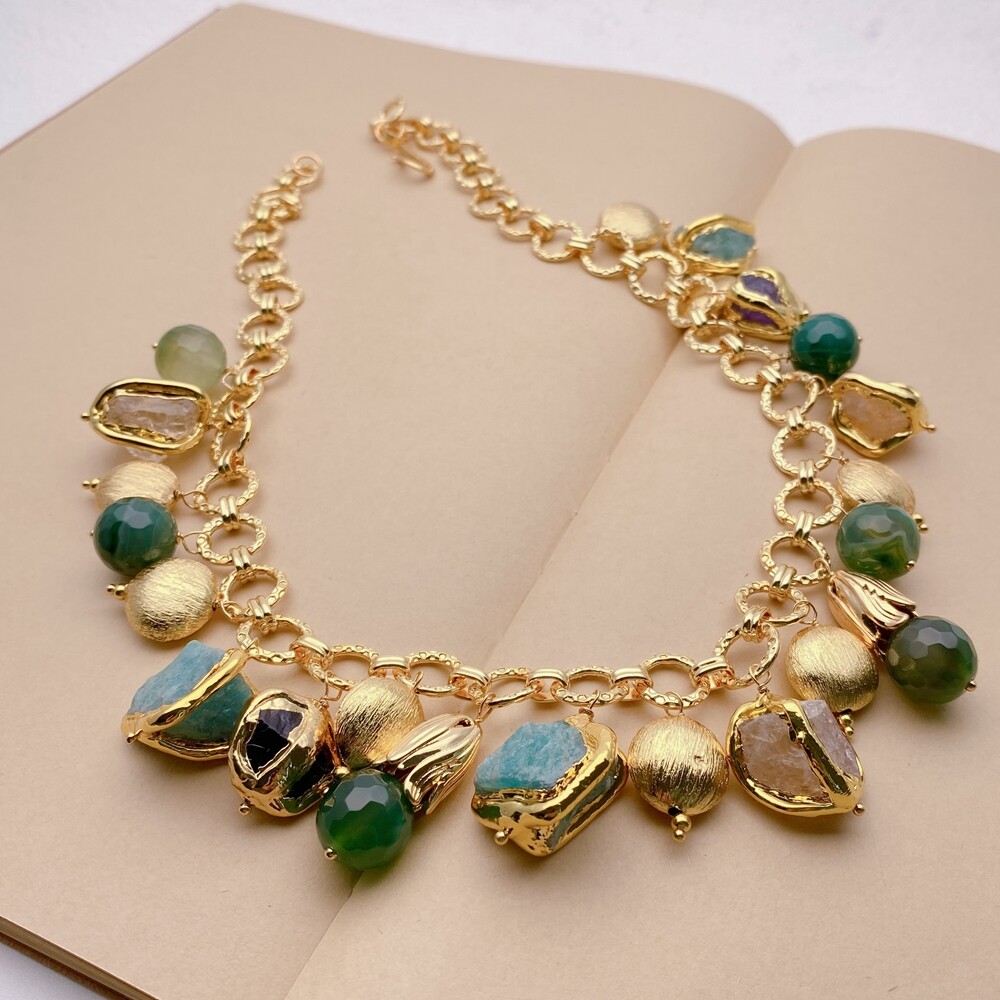 Natural Multi Gemstone Necklace Citrine Amethyst Amazonite Rough Raw Charm