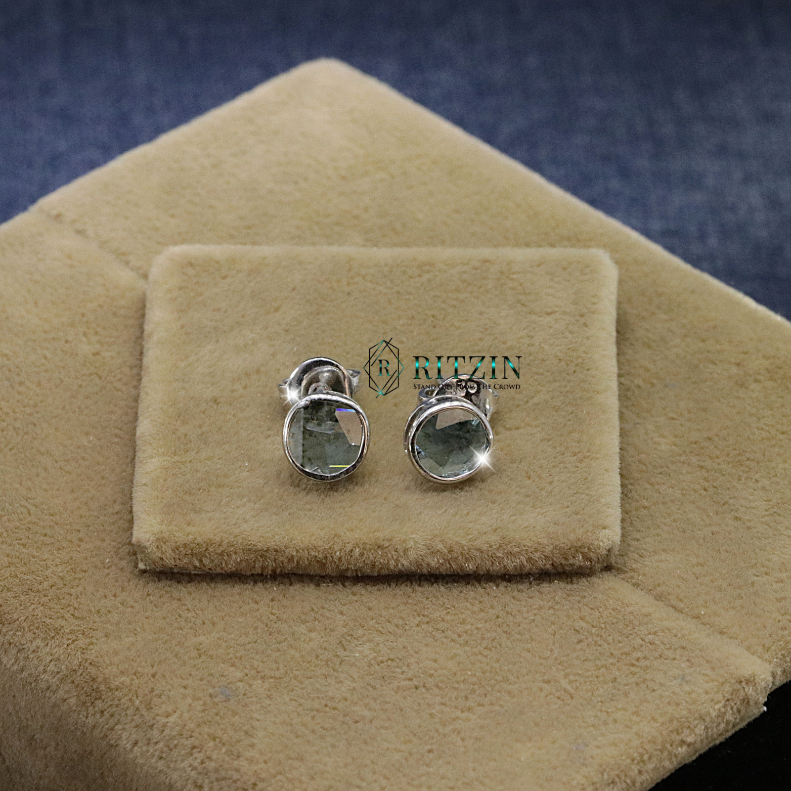 Lab Grown Diamond Blue Round Cut Stud Butterfly/Push Back Earring 925 Silver