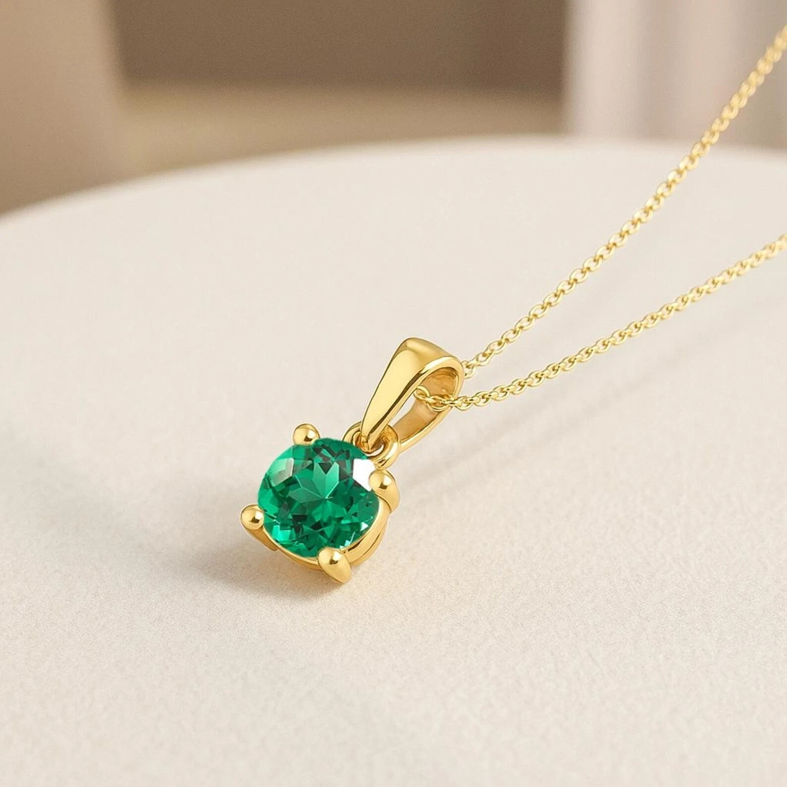 1Ct Round Cut Simulated Emerald Solitaire Pendant Sale 14k Yellow Gold Plated