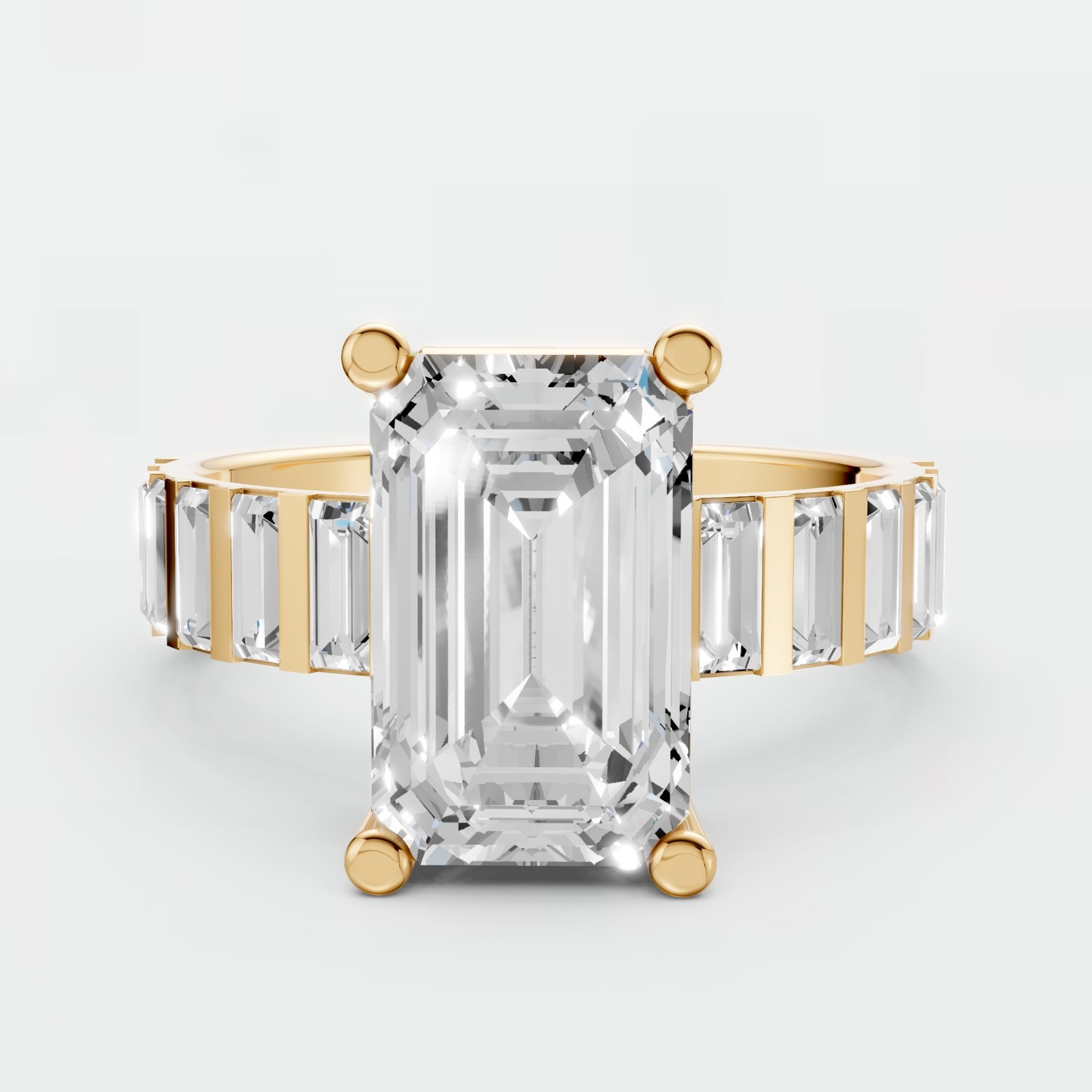 Emerald Cut Lab Grown Diamond Prong Setting Statement Engagement Ring