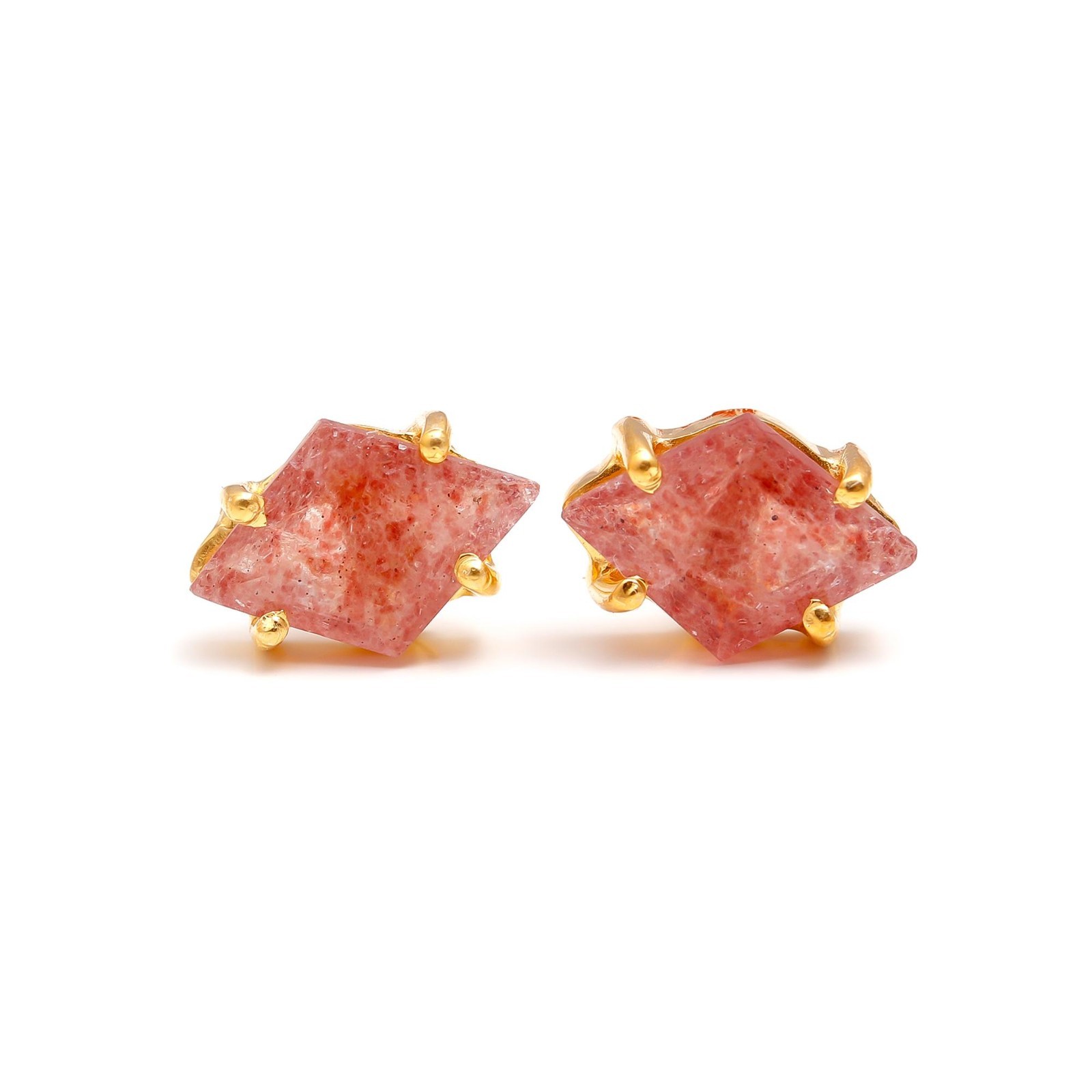 Natural Red Strawberry Kite Stud Earring Gold Fill 925 Sterling Silver Jewelry