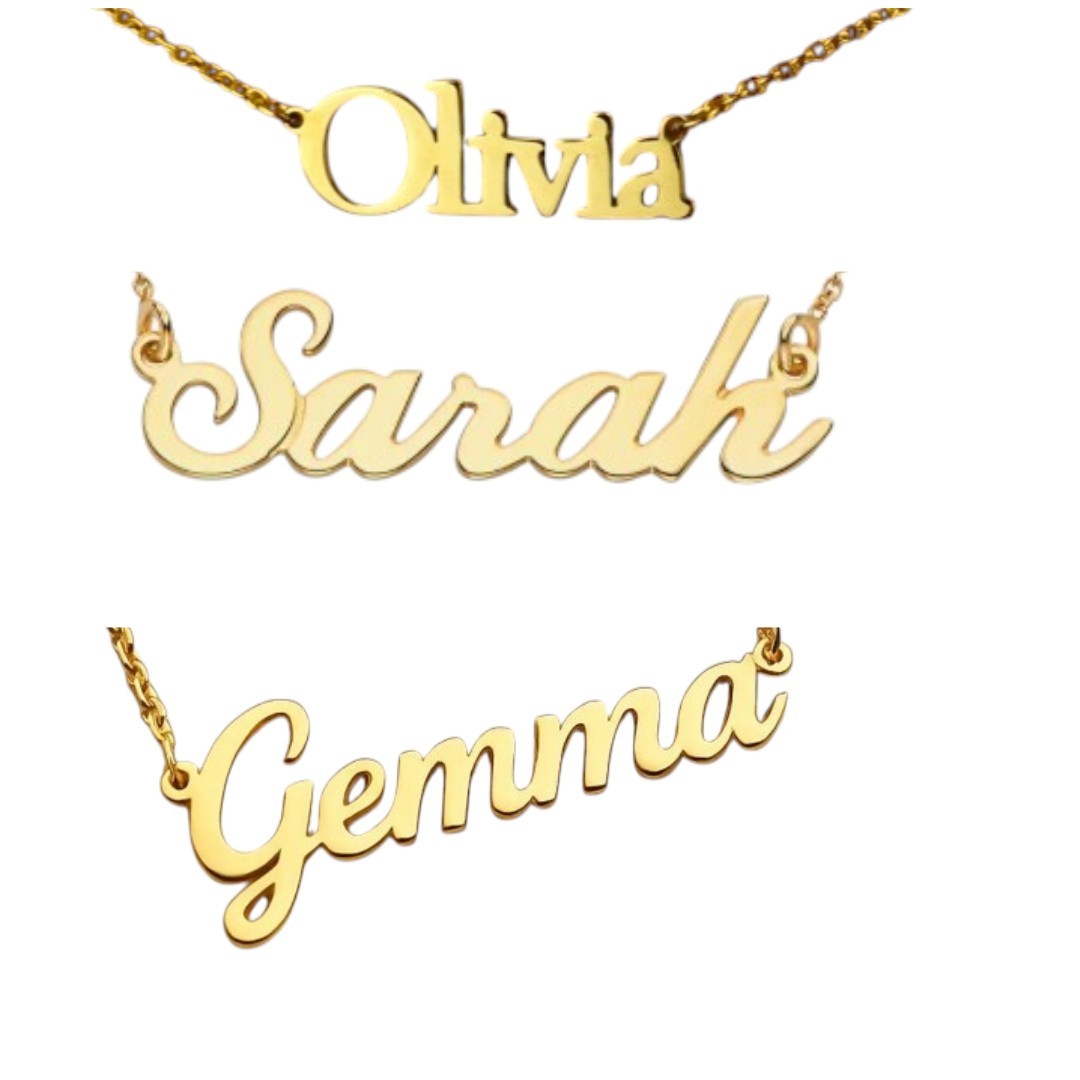 Personalised Solid Gold Name Necklace • Unique Font Name Pendant • Gift for Her