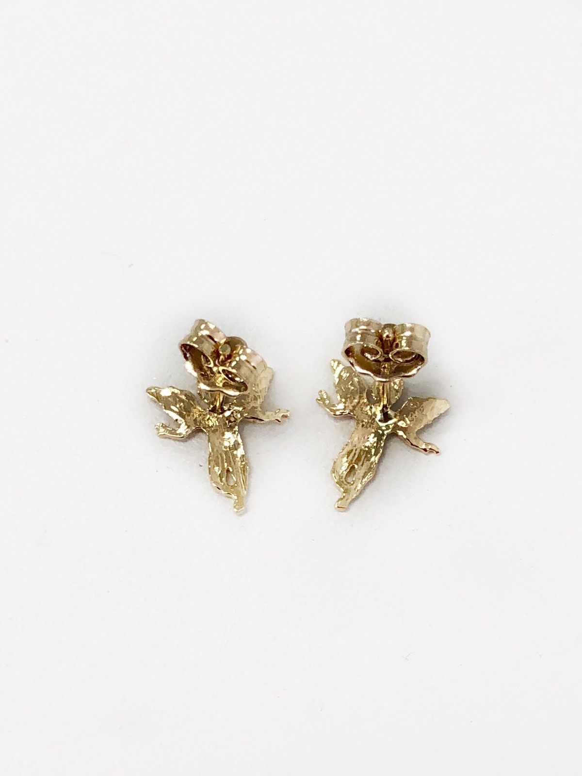 14k Solid Yellow Gold Angel Stud Earrings Push Back