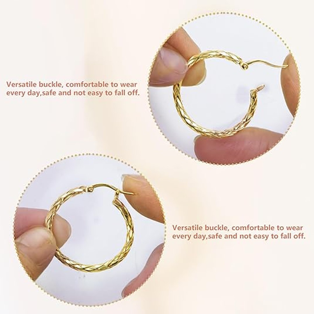 14K Gold Earrings for Women Weave Design Hoop Earrings Classic Earring 30MM