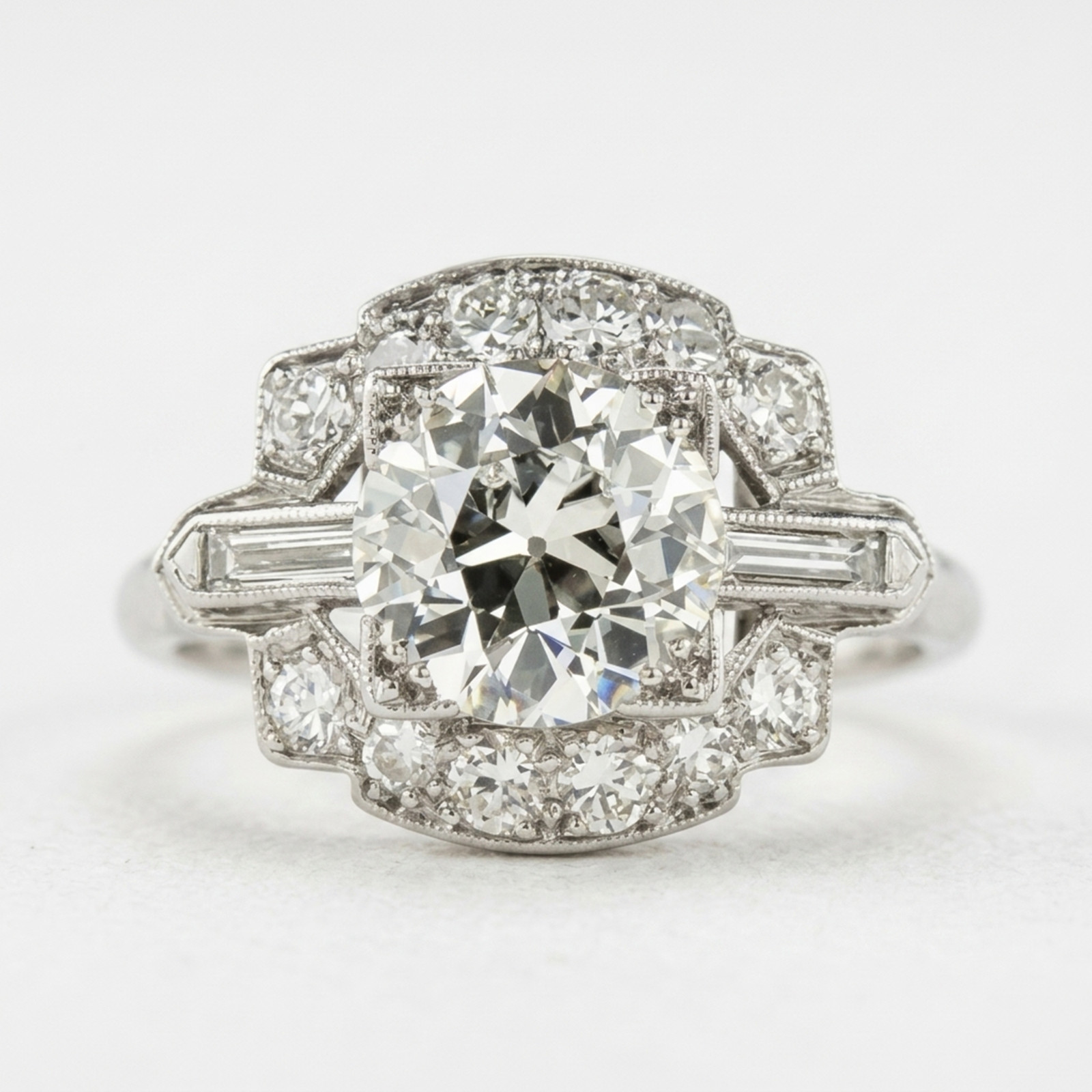Old European Cut Lab Created Diamond 14K Gold Art Deco Milgrain Engagement Ring
