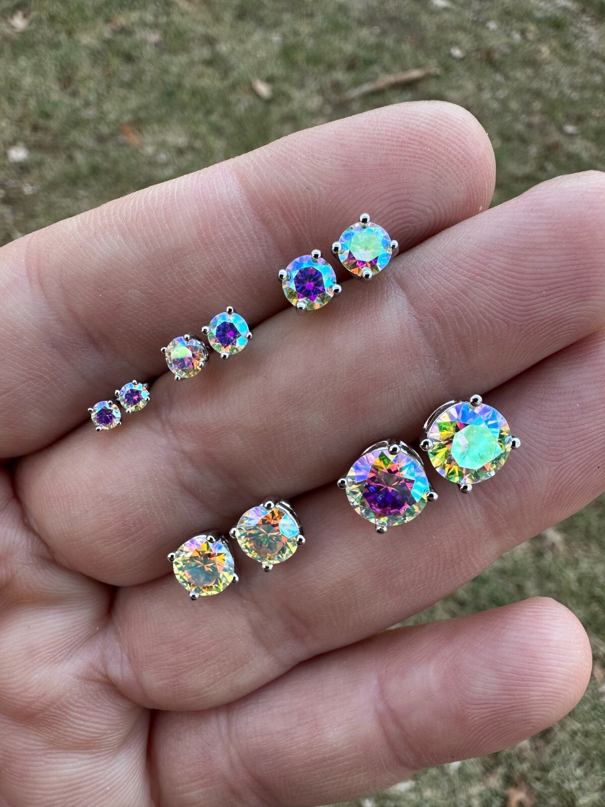 Rainbow Opal Moissanite Screwback Stud Earrings 925 Silver 3-8mm Passes Tester