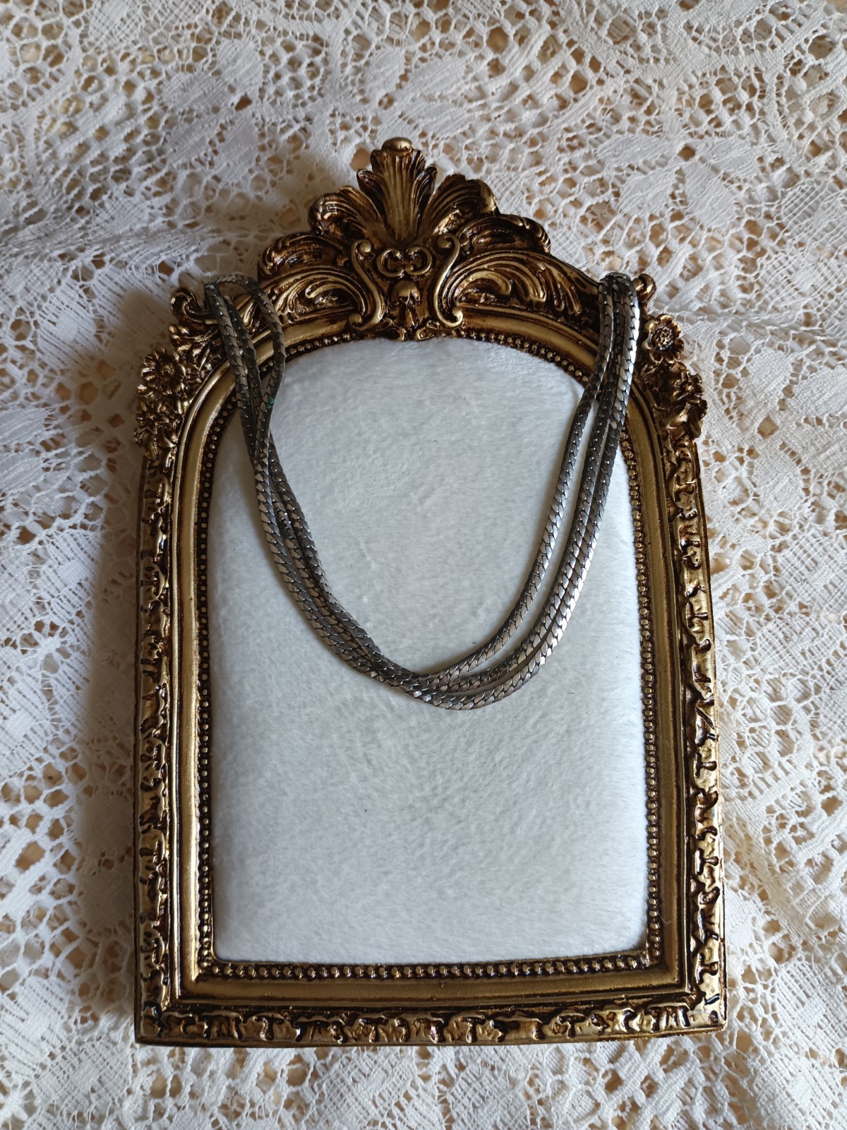 vintage Silver Multi-Strand Herringbone Chain choker Box Clasp Metal 14 1/2in