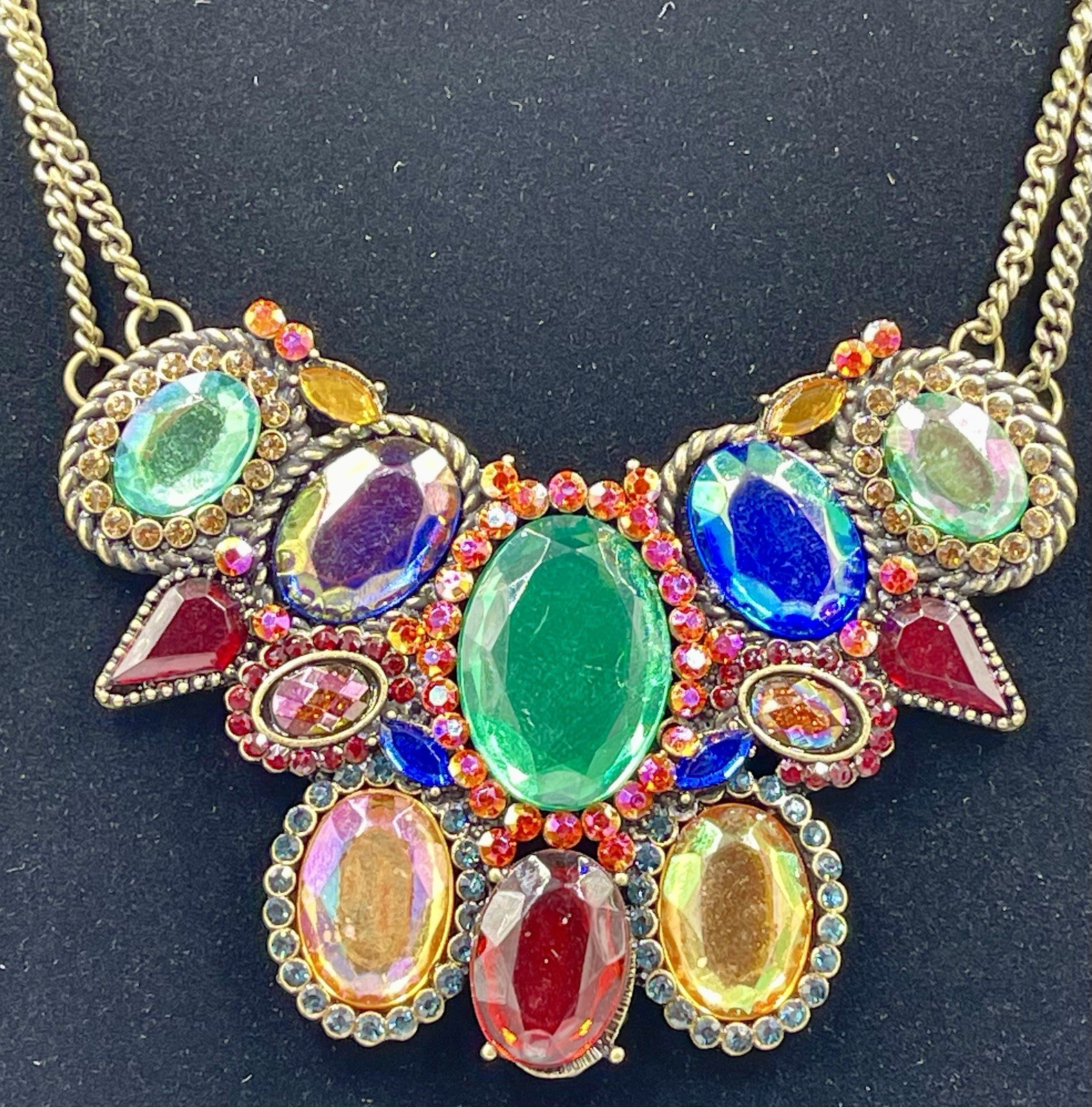 Multi-Color Faceted Rhinestone Statement Necklace & Matching Earring Set FJ-28