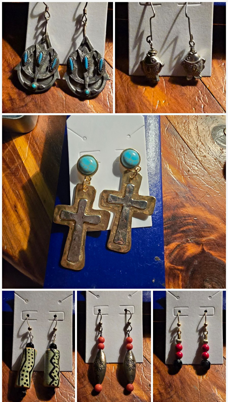 Mixed Lot Dangle/Drop Hook Earrings, Beaded Wood & Metal, Multicolor Cross