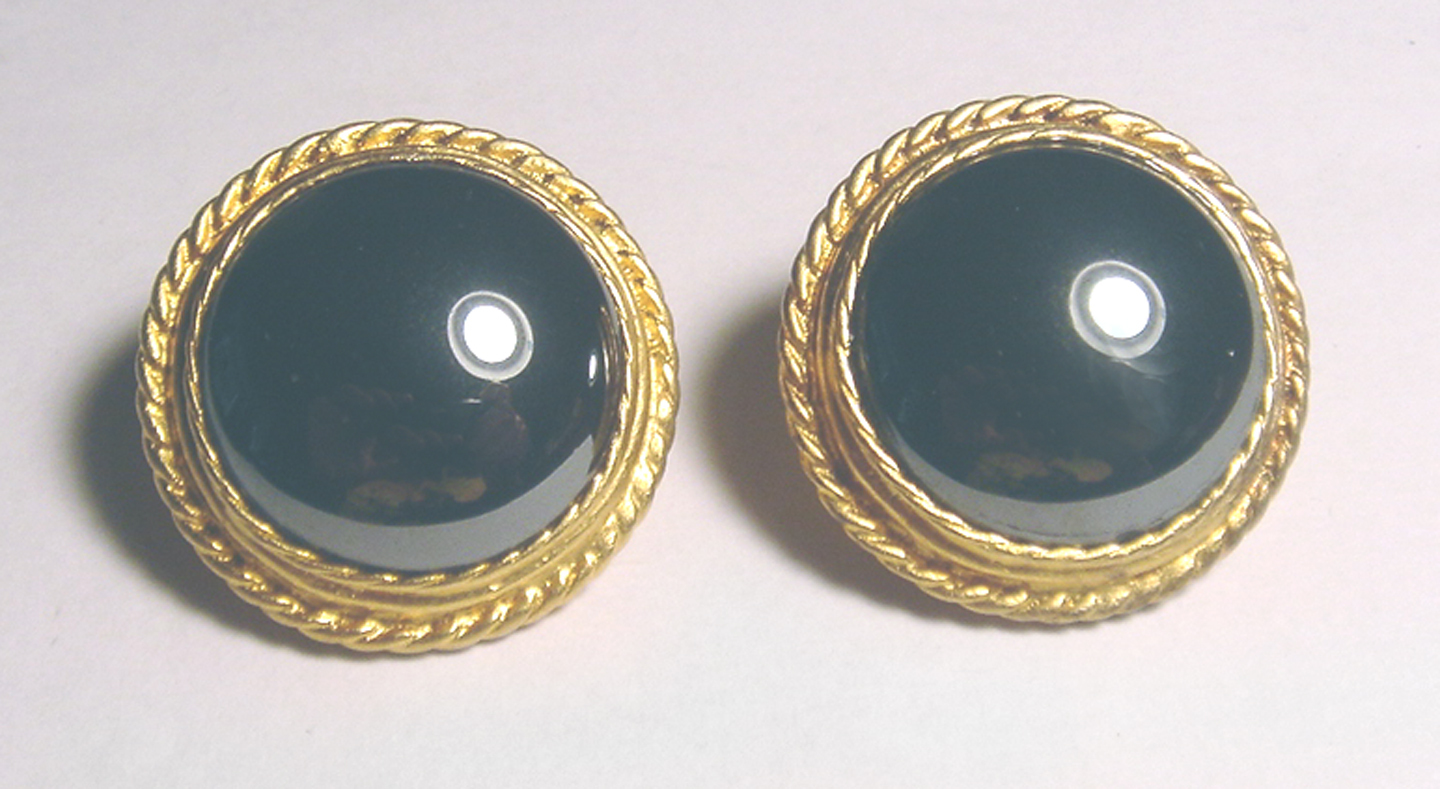 Hand Made JADED JEWELS NYC 22k GOLD Plate HEMATITE GEMSTONE EARRINGS
