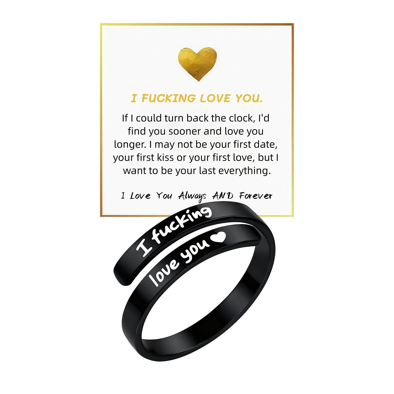 I Fcking Love You Ring, Stainless Steel Engraved One Size, Black