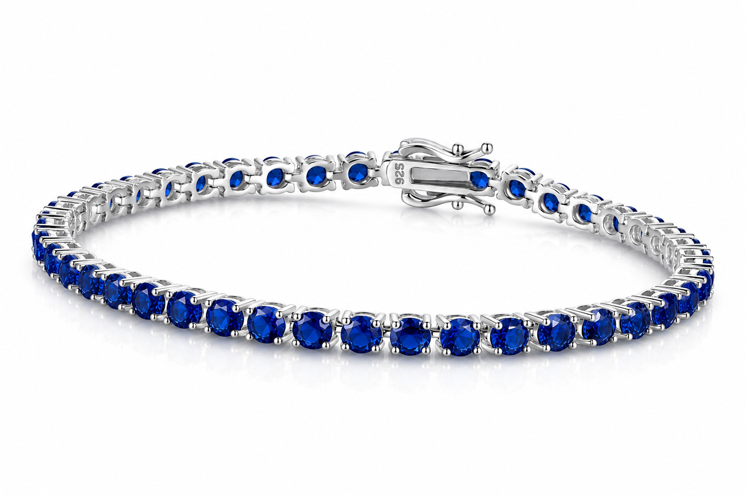 925 Sterling Silver 12Ct Blue Created Sapphire Tennis Bracelet 7″ Gift for Her