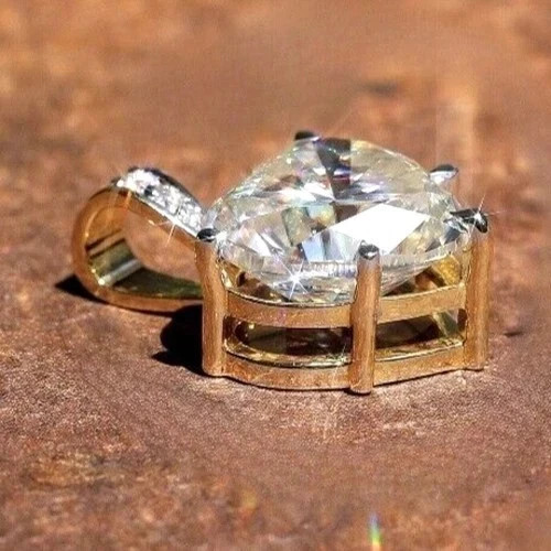 RARE 12 Ct Certified Off White Treated Diamond Solitaire Pendant in 925 Silver