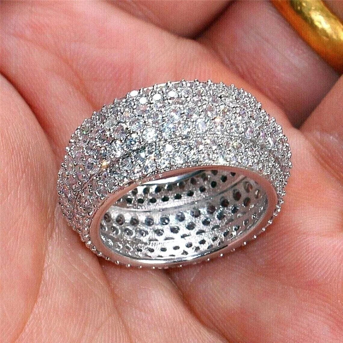 4.00Ct Round Cut Natural Diamond Eternity Engagement Band 14K Real White Gold 7