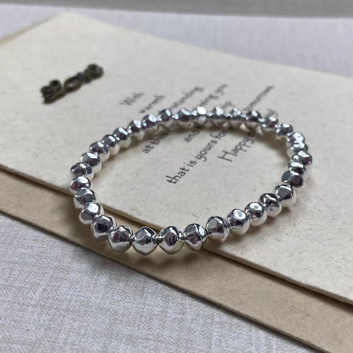 Pure S999 Fine Silver 999 Men Women 6mm Polygonal Beads Bracelet Bangle 7.9inch