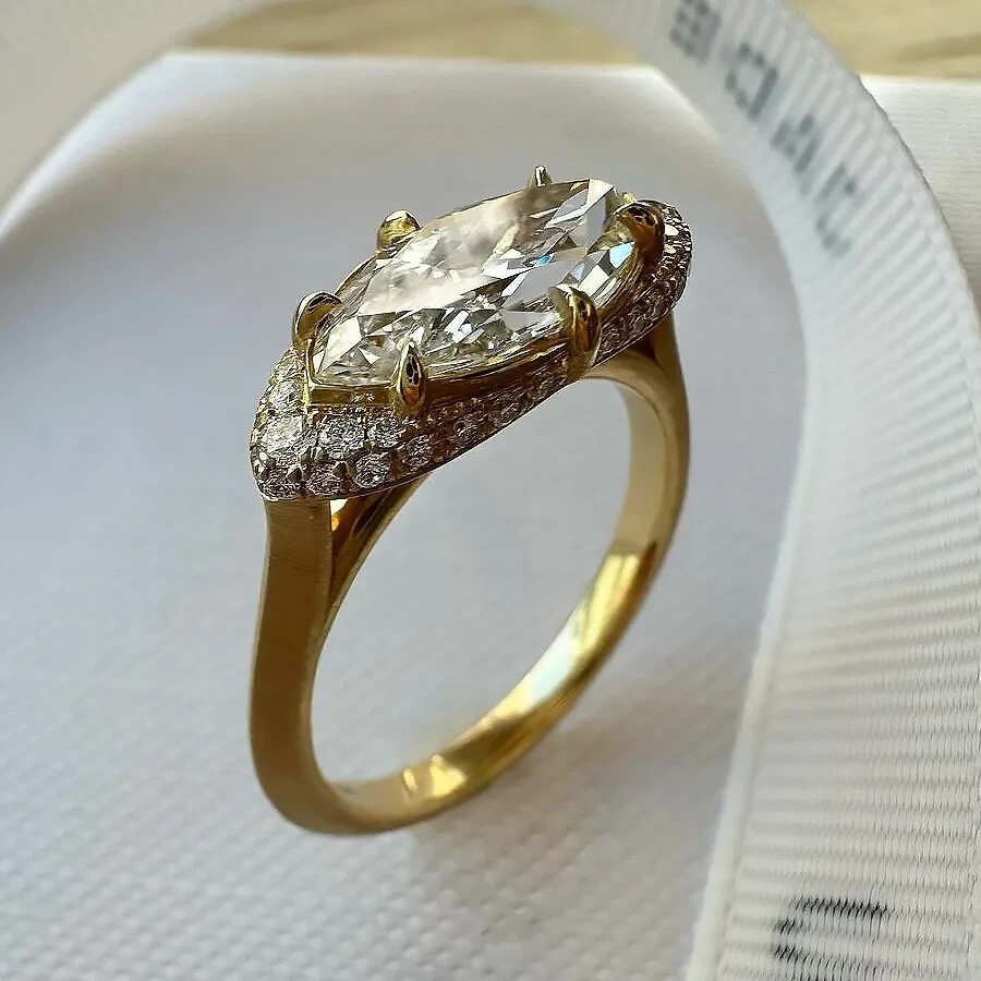 14K Yellow Gold Plated 1.00Ctw Marquise Cut Real Moissanite Women’s Wedding Ring