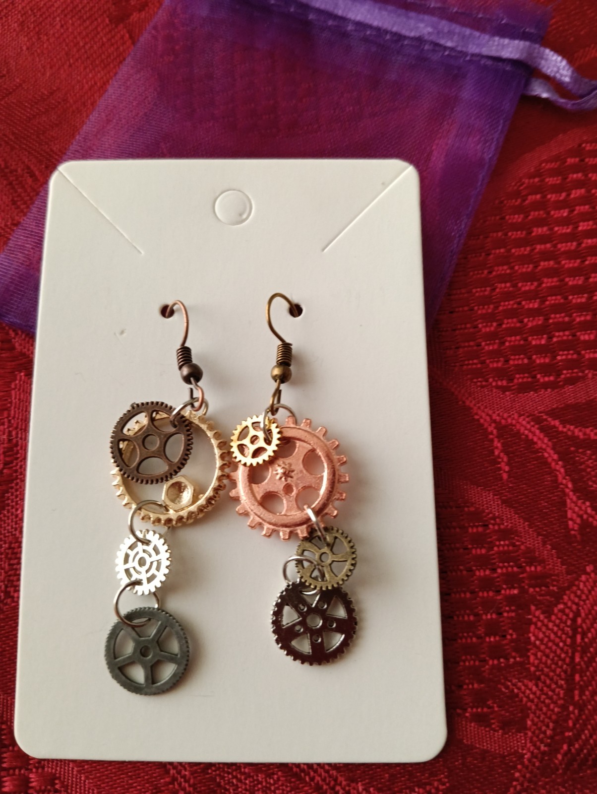 2 x fancy dress Wire Mismatched Handmade Steam Punk Cog Novelty Dangling Earring