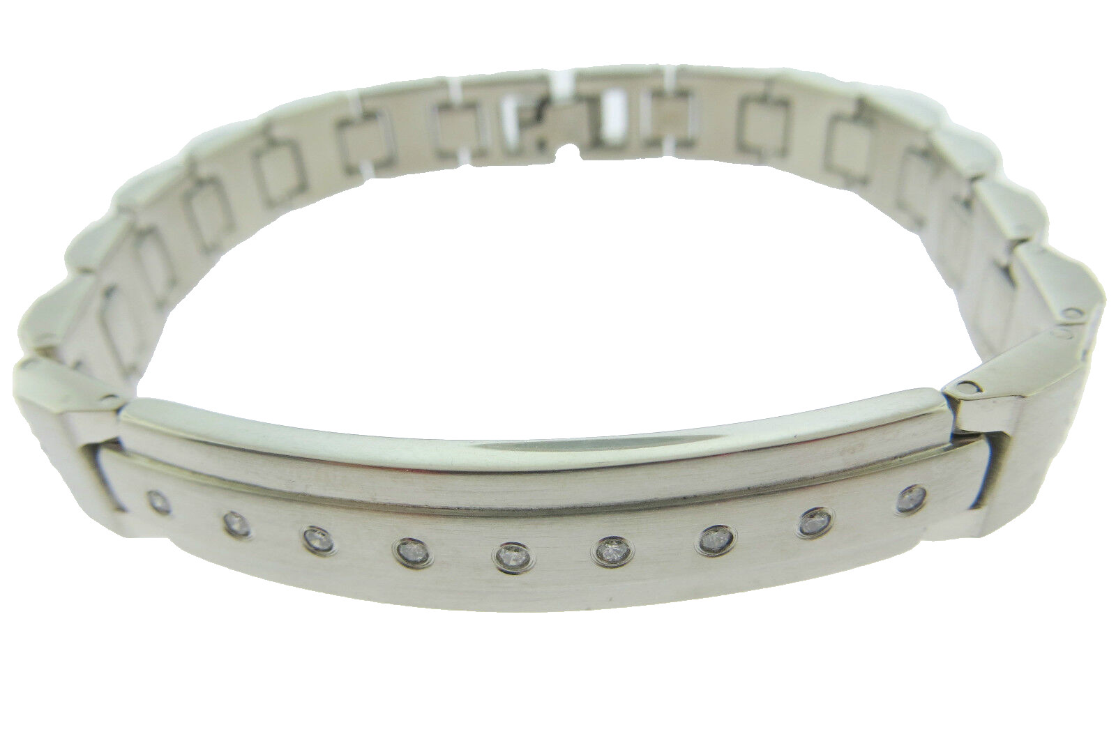 Men’s Brushed and Polished Stainless Steel ID Genuine Diamond Bracelet 8.5 “