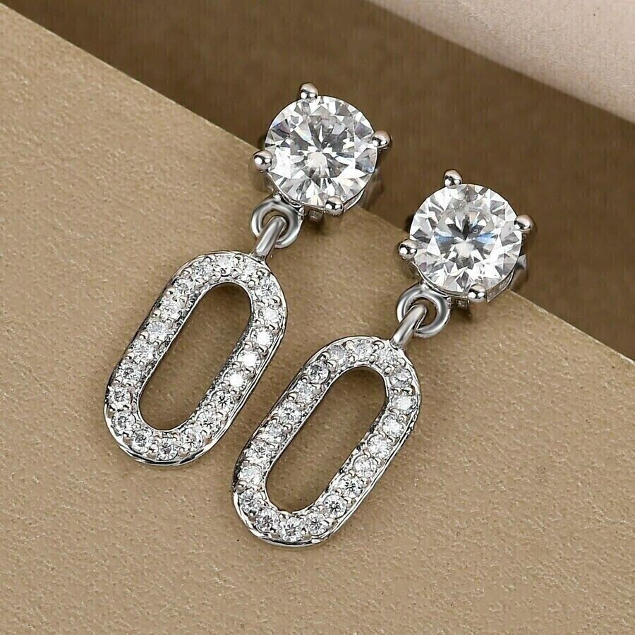 Round Simulated Diamond Stunning Fancy Drop Dangle Earring 14k White Gold Plated