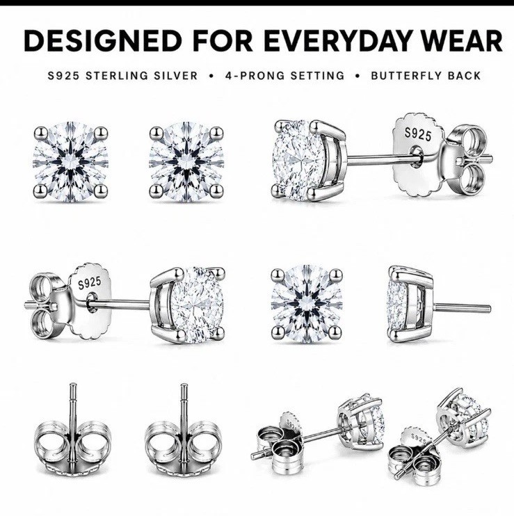 VVS1 Moissanite Solid Sterling Silver Earrings