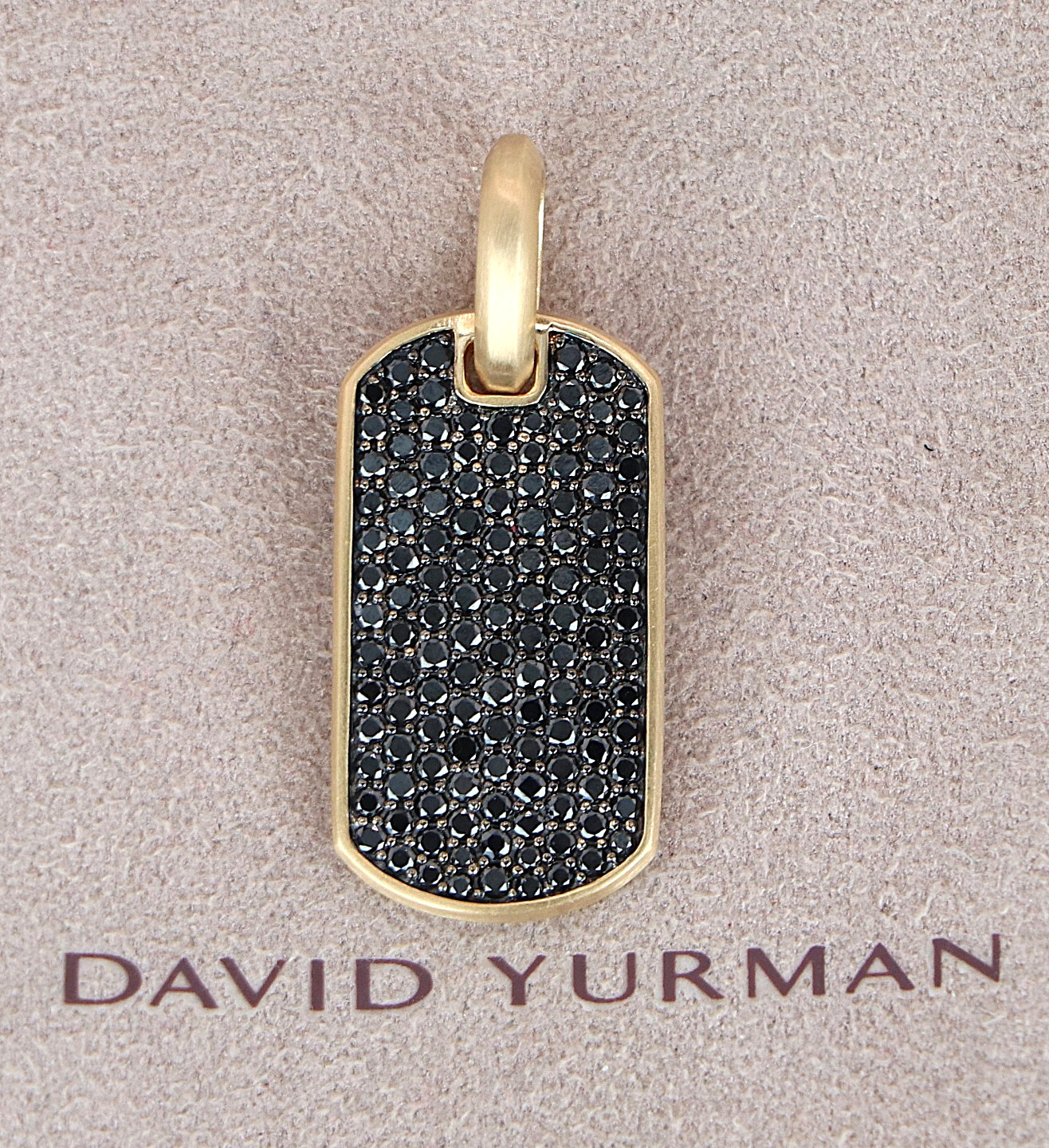 $4,500 David Yurman 18K Yellow Gold Pave Black Diamond 27mm Chevron Tag Pendant