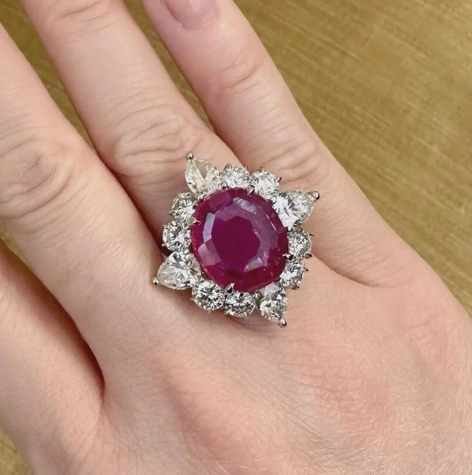 5.00 Ct Cushion Cut Natural Ruby Diamond Engagement Ring 14K Solid White Gold 7