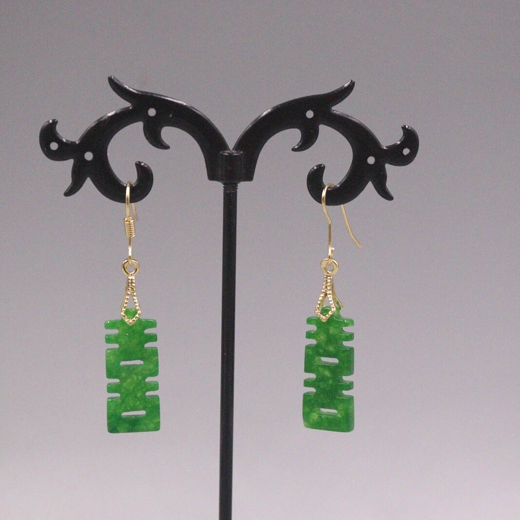 18K GP Alloy Heating Jade Earrings Drop For Women Elegant 囍 Earrings Dangle