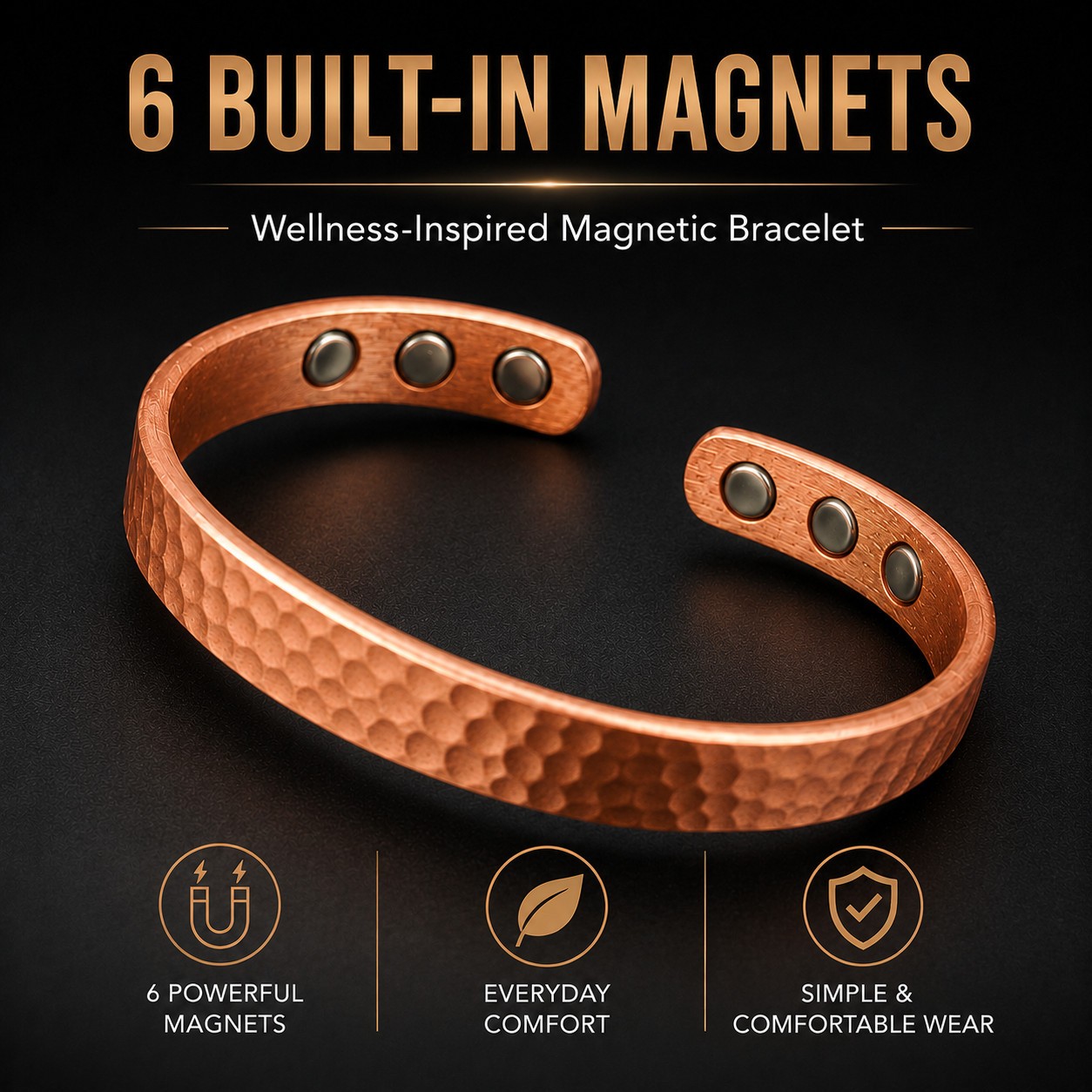 Magnetic Copper Bracelet Pure Solid Copper 6 Magnets Adjustable Cuff Women Men
