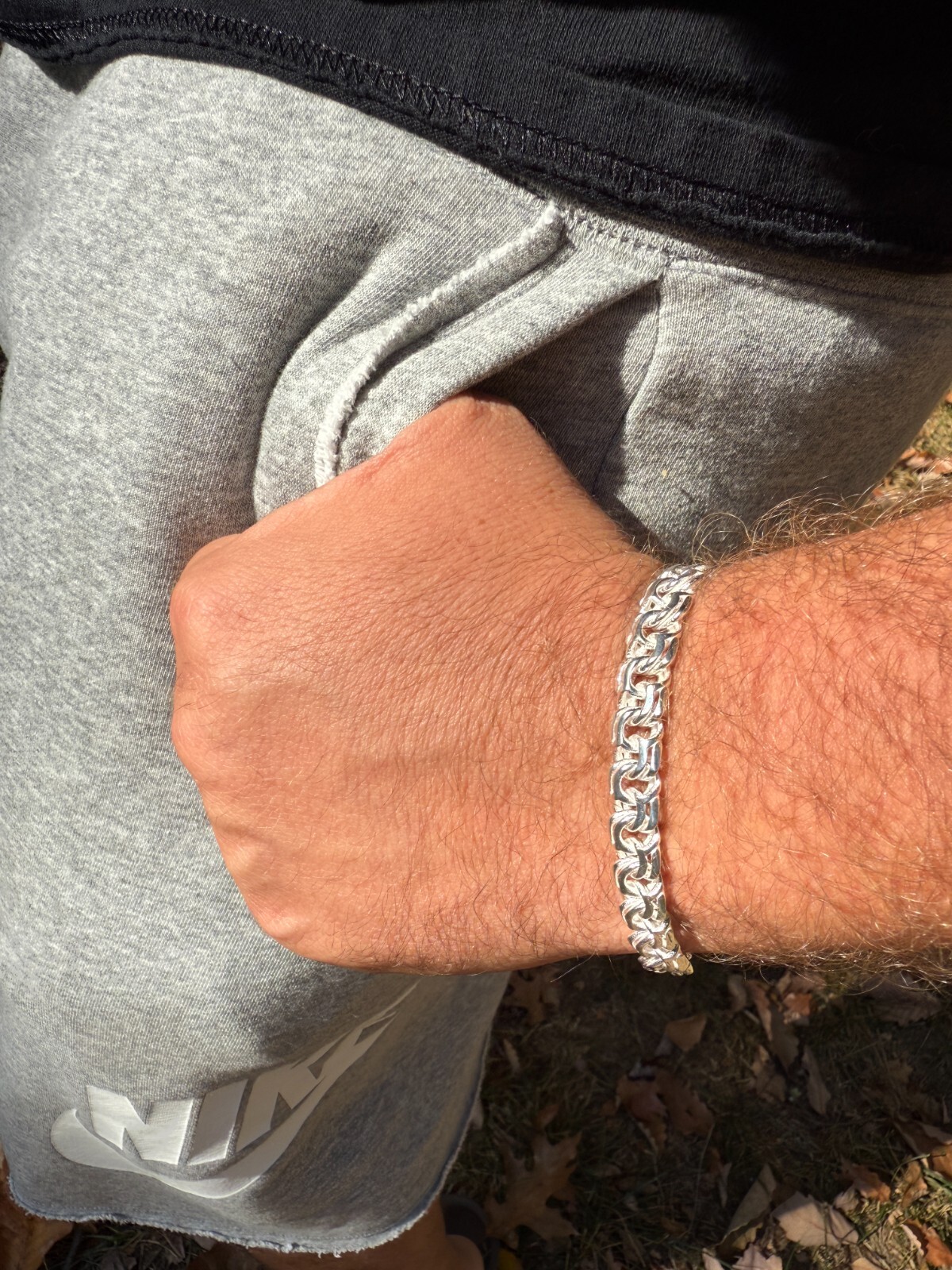 Real 925 Sterling Silver Handmade 9mm Bismark Garibaldi Chino Bracelet Mens