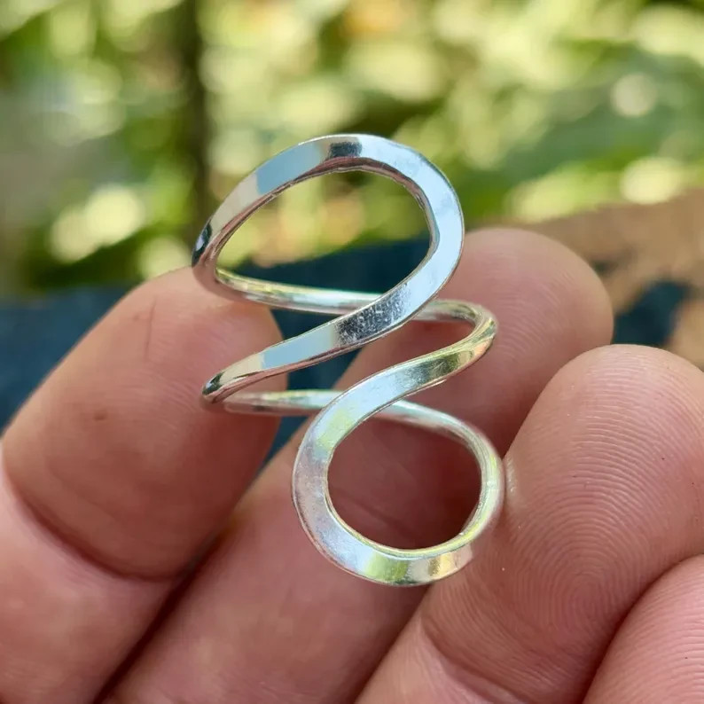 Minimalist Sterling Silver Swirl Ring | Adjustable Abstract Handmade Jewelry