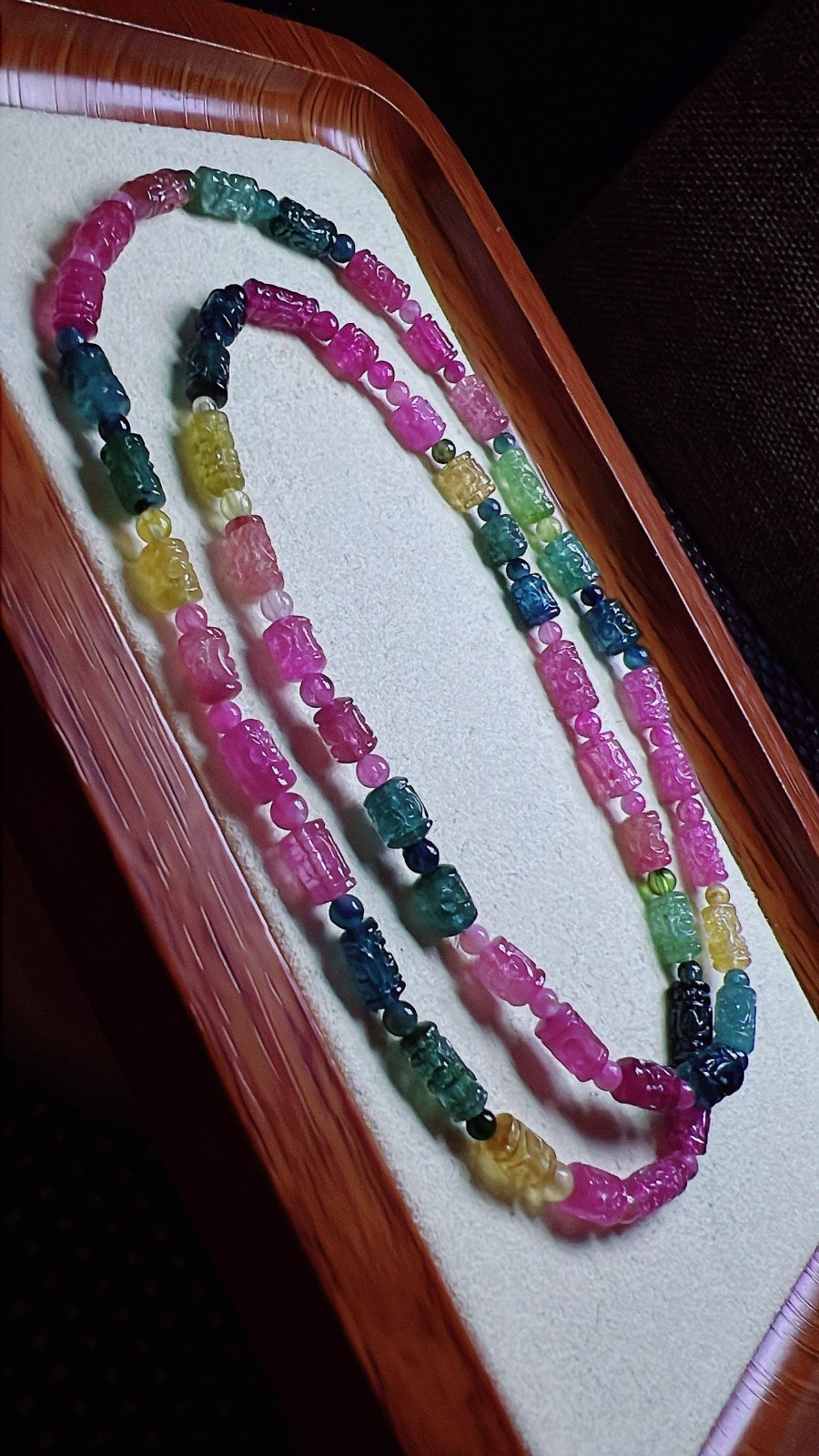 4.2*7mm Natural Color Tourmaline Crystal Quartz Carved Beads Bracelet AAAA