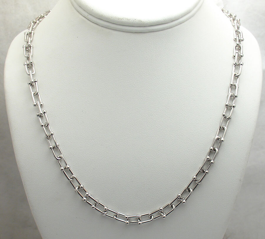 Solid U Link Hardware Chain Bracelet or Necklace Anti-tarnish Real Solid Silver