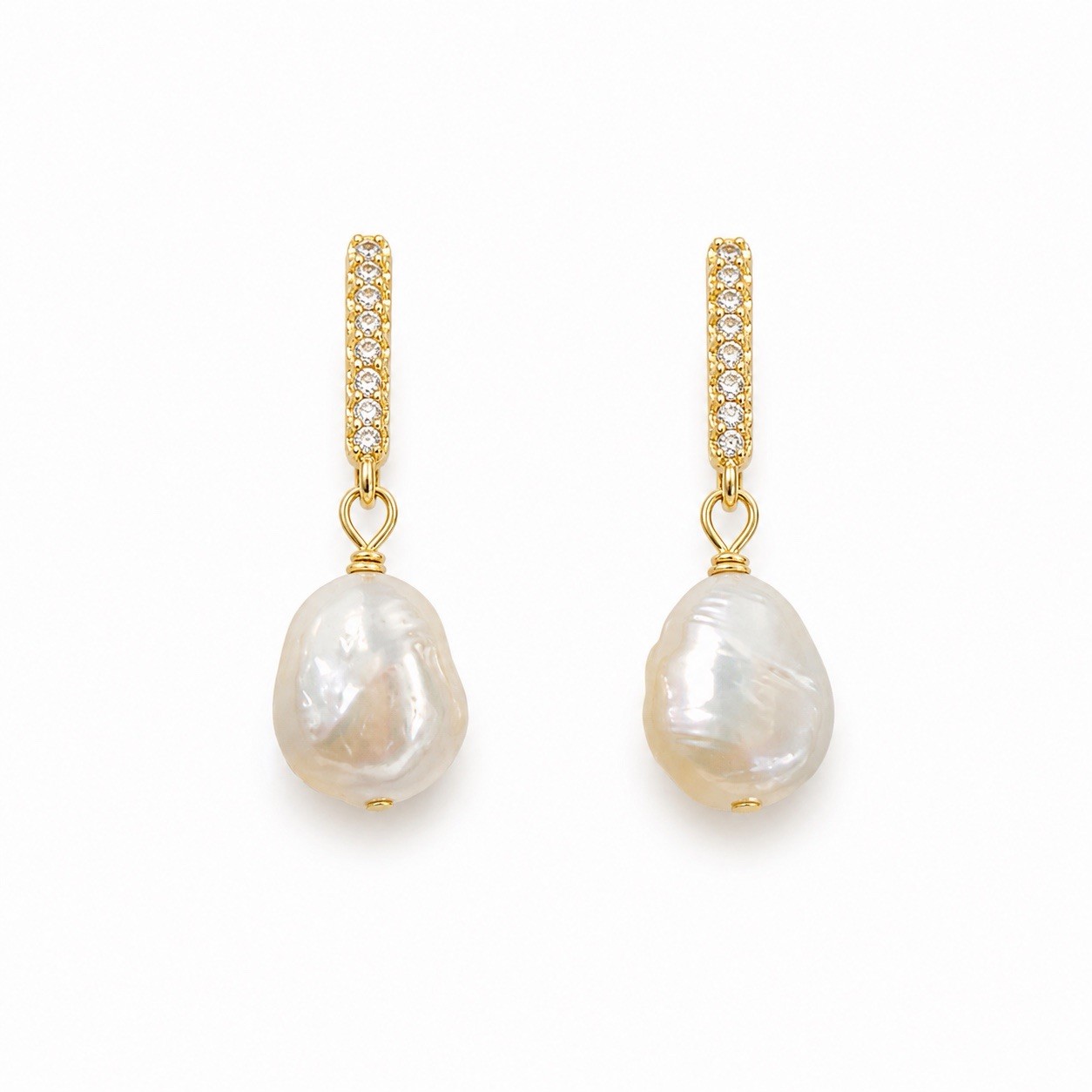 14K Gold Plated Baroque Freshwater Pearl Drop Earrings Dangle Bridal Gift 226