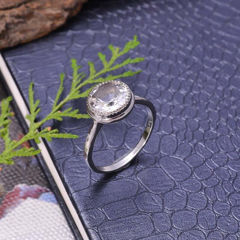 92.5 Sterling Silver Ring Natural Crystal Gemstone 5.3 Gram Round Ring Band