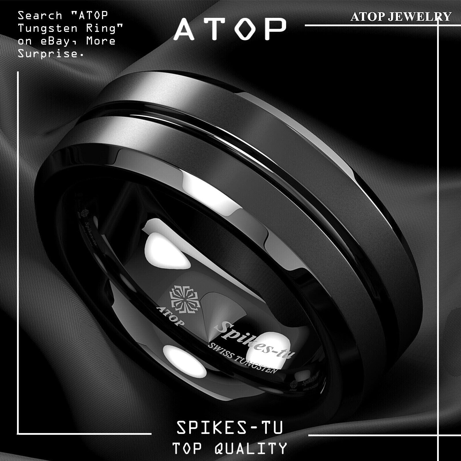 8mm Tungsten Ring Wedding Band Black Brushed Comfort Fit Men Jewelry ATOP