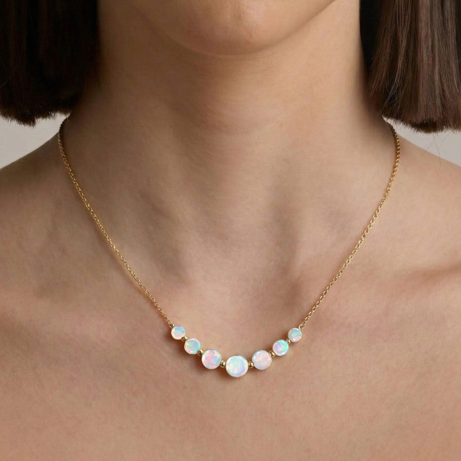 White Fire Opal Gemstone Bar Necklace, AAA White Opal Gemstone Chain Pendant