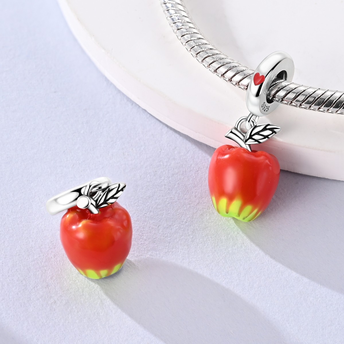 MULA 925 Sterling Silver Charm Enamel Glazed Apple Pendant for Women Bracelet