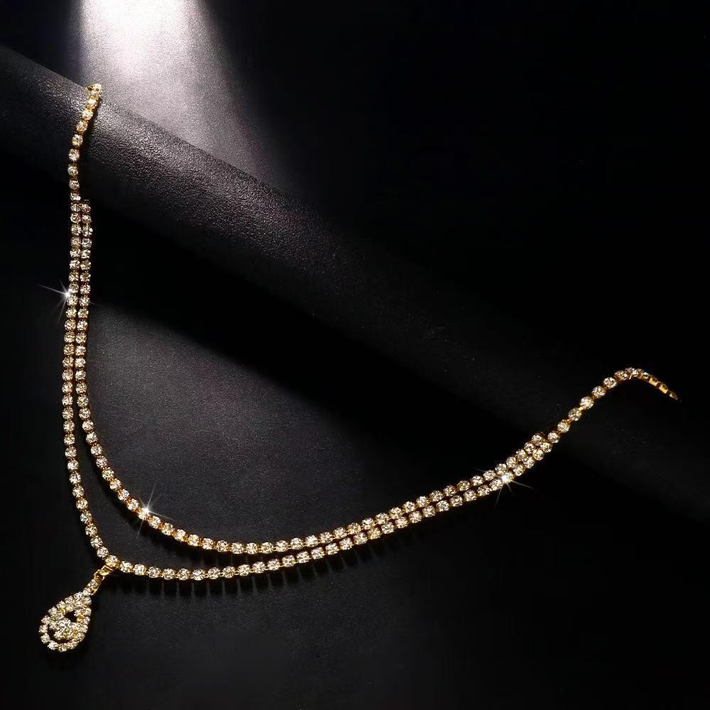 Luxury Rhinestone Double Chain Crystal Water Drop Waist Belly Chain for Women
