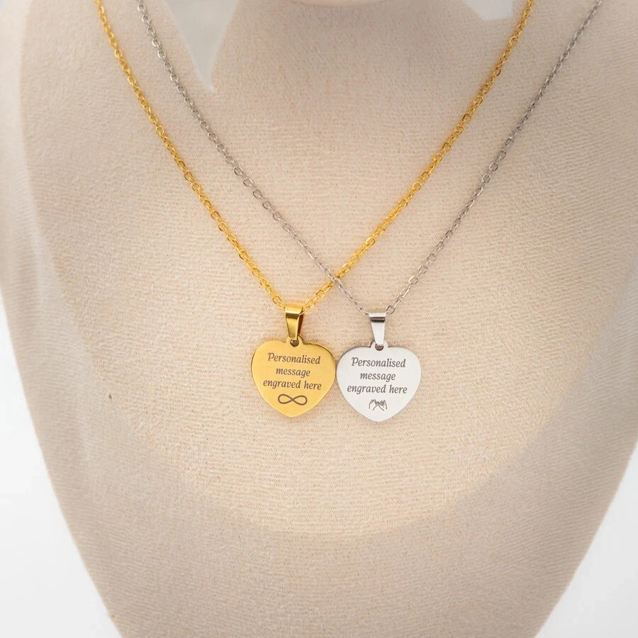 Engraved Heart Necklace: Personalized Stainless Steel Pendant with Free Chain